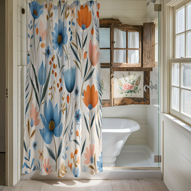 Rideau de douche 1 pièce Classic Boho Blossoms, H 74 po x l 71 po