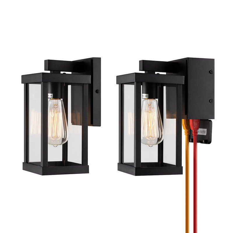 Niyae 11" Classic Outdoor Wall Sconce with Built-in GFCI Outlet 1 Light in Matte Black (Set of 2) 17 Stories