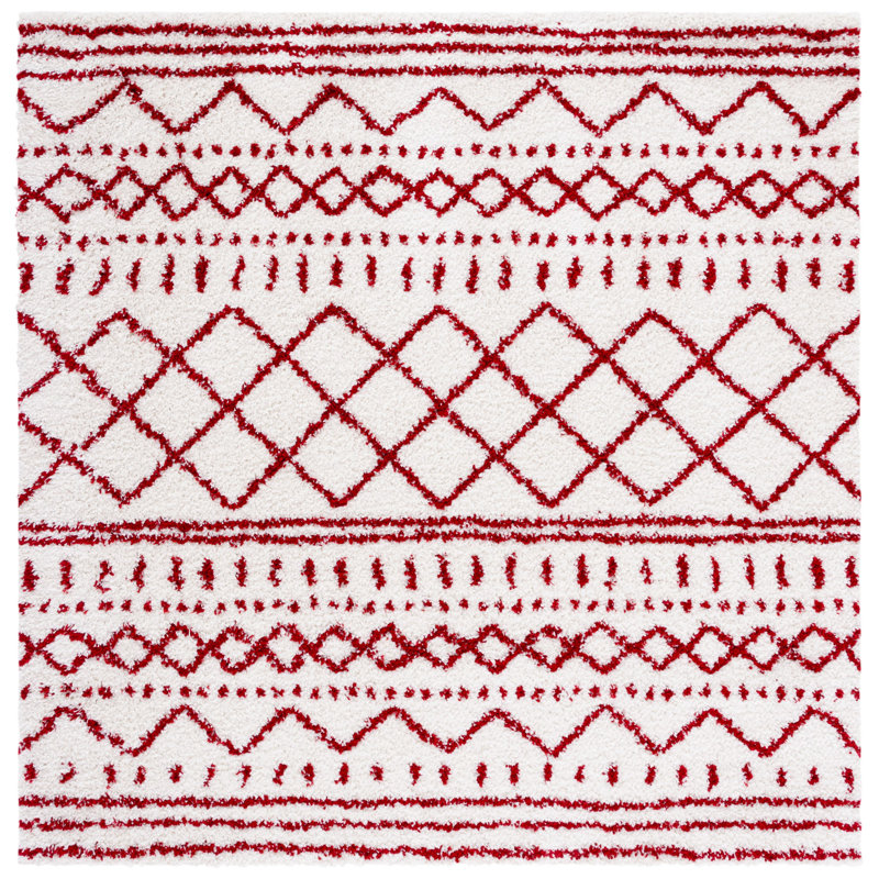 Develin Performance Chevron Rug, Square 6'7", Ivory/Red