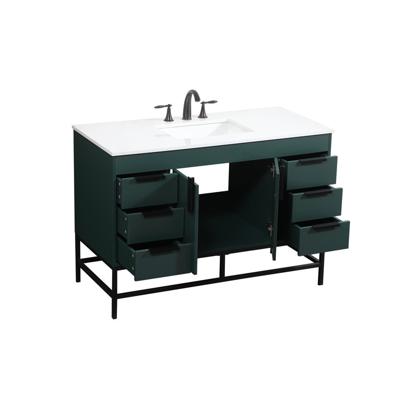 Eugene 48'' Single Bathroom Vanity with Engineered Marble Top, Green