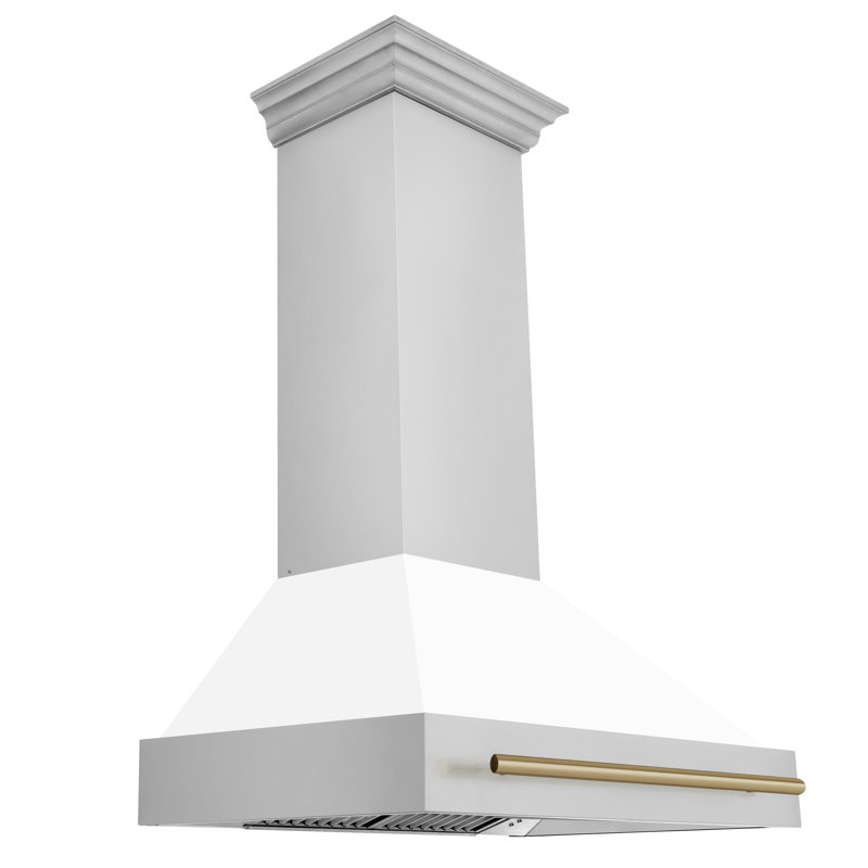 ZLINE Autograph Edition 36 in. Stainless Steel Range Hood with White Matte Shell, White Matte/Champagne Bronze