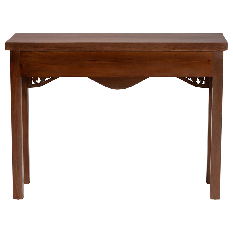 Console bali & pari en bois d'acajou Alannis - Table d'appoint avec tablier floral sculpté pour le vestibule, le salon ou le couloir