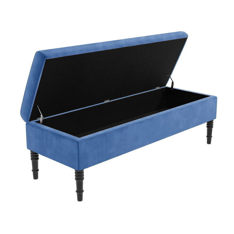 Safar Plain Upholstered Plush Velvet Ottoman Storage Bench with Black Turned Wooden Legs, Duck Egg, 40cm H x 90cm W x 40cm D