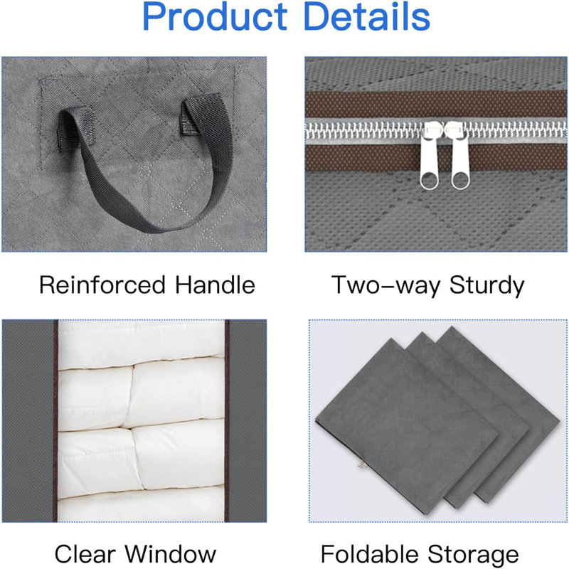 Extra Large Blanket Storage Bags 120L 2 Pack Comforter Storage Bags With Reinforced Handles Breathable Clothes Storage Containers For King Comforter Bedding Pillow Sheet