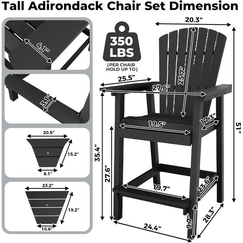 Tabourets de bar d'extérieur en polyester recyclé Adirondack