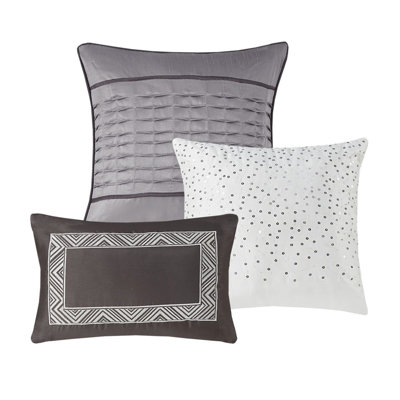 Grey/Taupe King Comforter - 7 Piece Temperature Regulating Size Bedding River Pattern