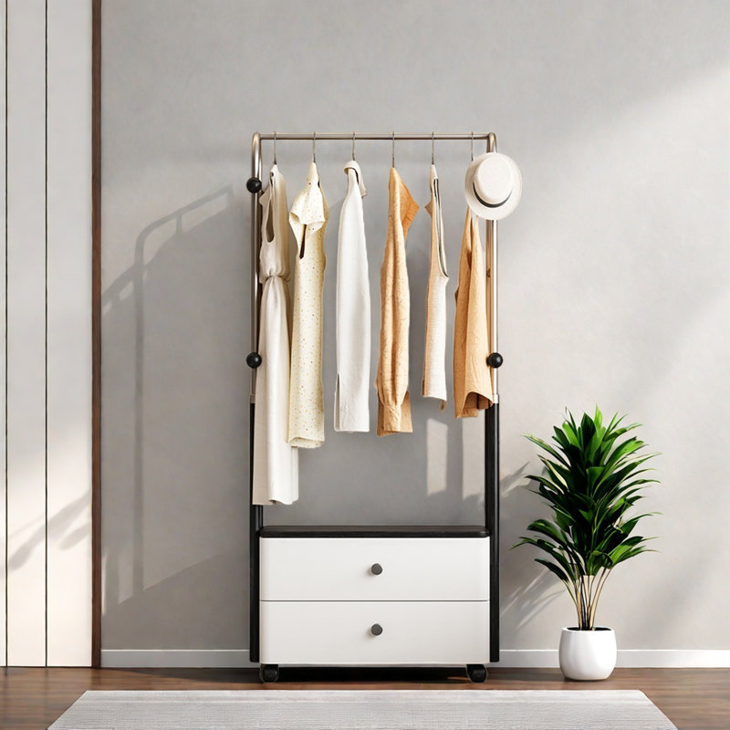 Coat Rack with Drawers Stainless Frame, Black