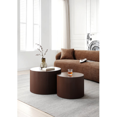 Ensemble de 2 tables gigognes, panneau de fibres à densité moyenne, brun