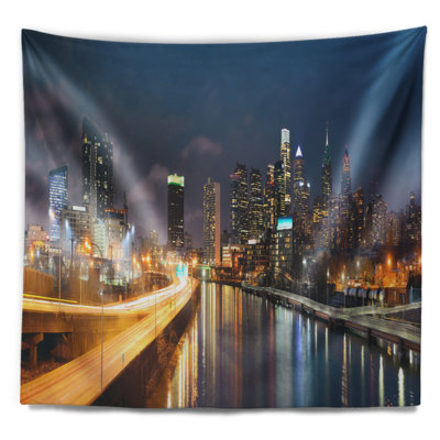 Cityscape philadelphia de l’horizon de la nuit en polyester avec accessoires suspendus inclus