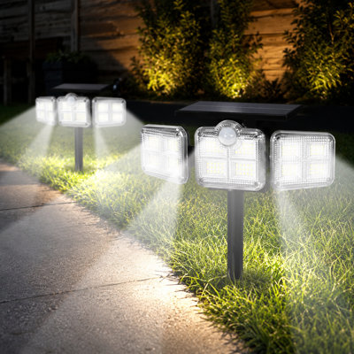 122 LED Solar Lights Outdoor 3 Head Motion Sensor 270 Wide Angle，6500K IP65 Waterproof Remote Control 2 IN 1 Wall Lamp Landscape Spotlights