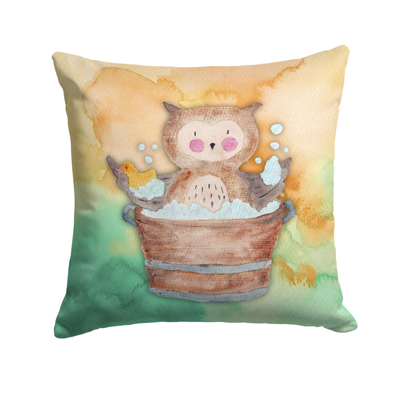 Coussin décoratif intérieur/extérieur aquarelle de bain hibou, 14 po x 14 po