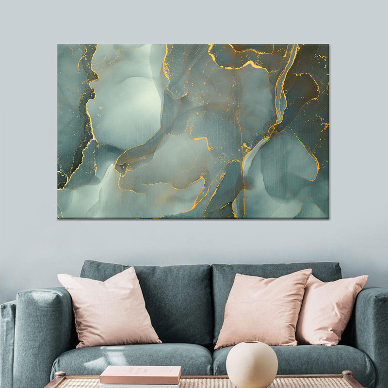 Élégante œuvre d'art sur toile imprimée en marbre vert: motif moderne, plat, imprimé, 1P, H: 11,9 po x l: 15,8 po