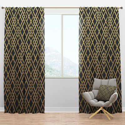 Golden Luxury Metallic Geometrics II - Geometric Curtain - Velvet Room darkening - 1 panel