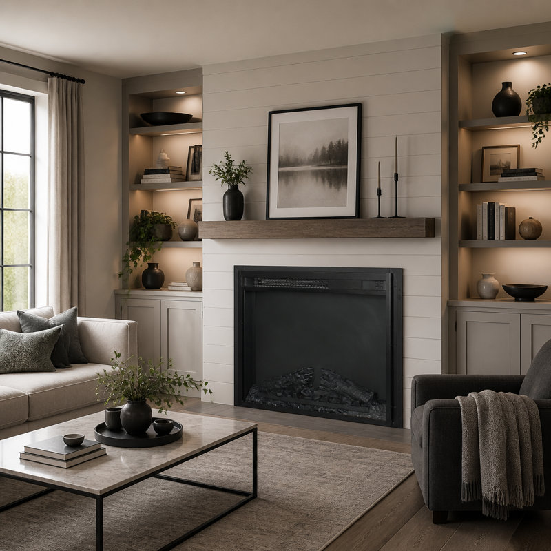 Rebrilliant Recessed Wall Mounted Electric Fireplace Insert with BTU 5000, 20.2" H x 24" W x 5" D