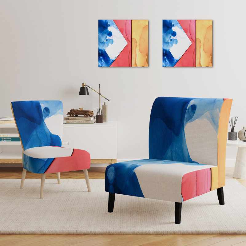Chaise d'appoint, motif floral beige tapissé - motif floral beige II, Bleu / rose / blanc