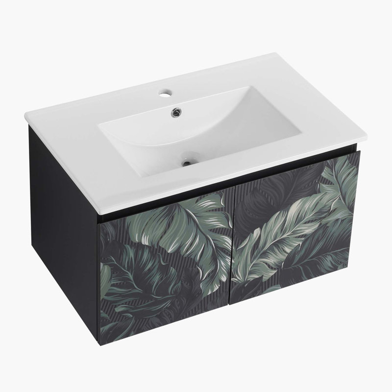 Meuble-lavabo mural flottant 30 po avec lavabo en céramique et porte d'armoire à fermeture en douceur
