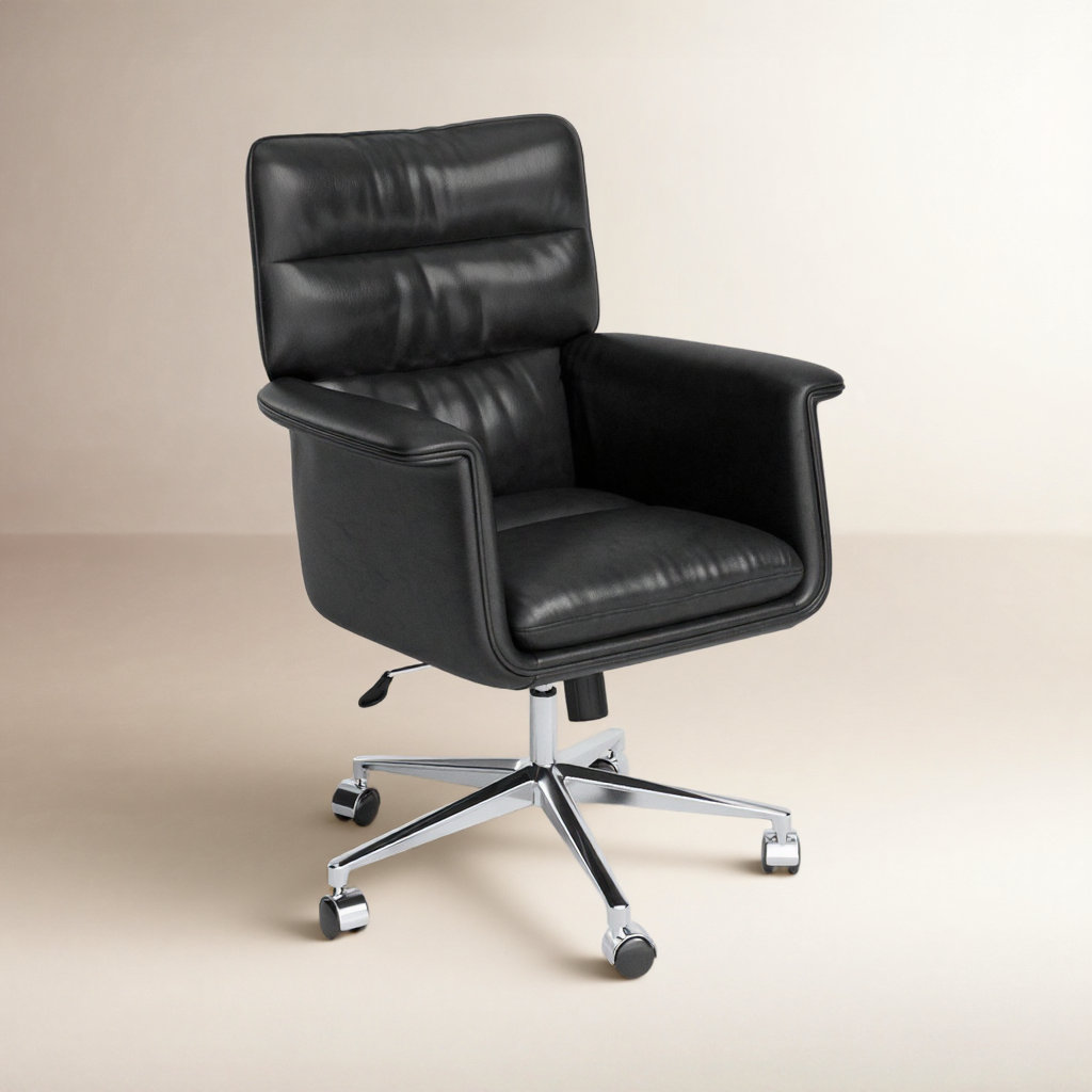 Savita Adjustable Office Chair, Sonoma Black Genuine Leather