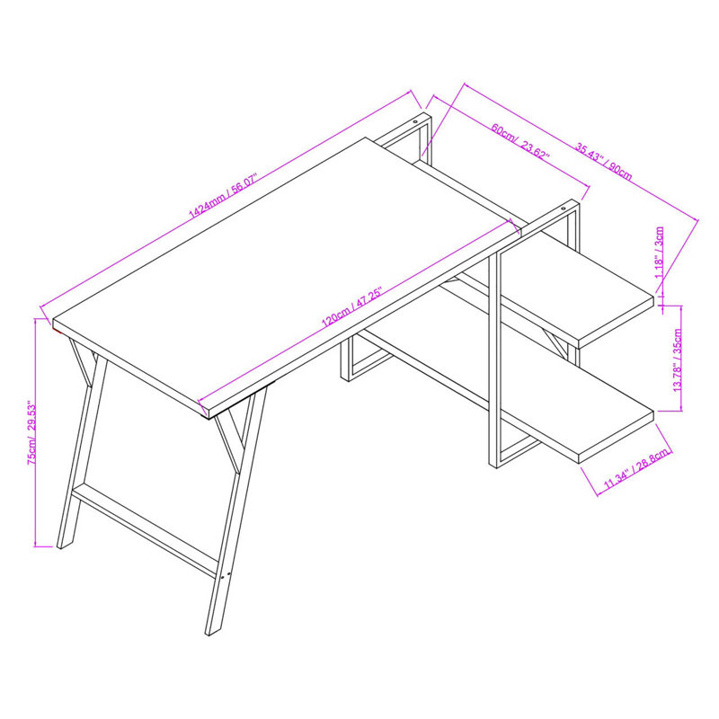 Bureau réversible Ashlynn, H 29,53 po x l 56,06 po x P 35,43 po