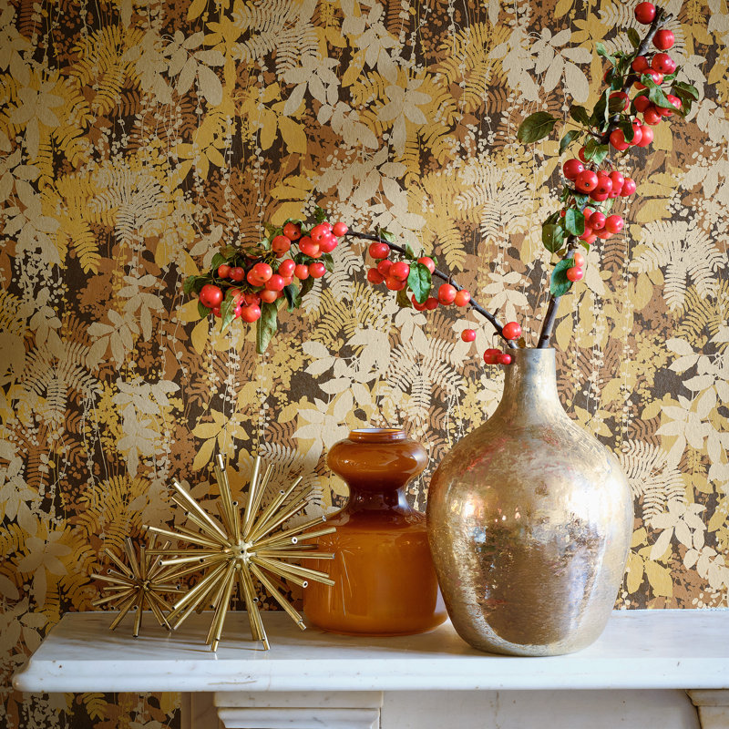 Floral Metallic Wallpaper Roll, Antique Gold