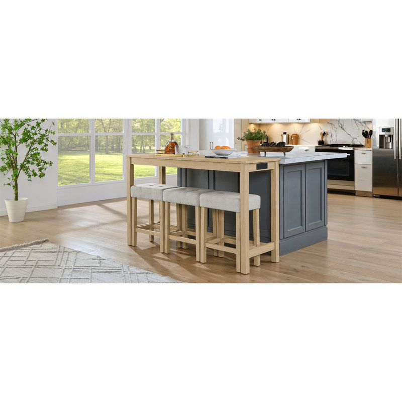 Table de bar de salle à manger de pouce avec prises de courant en bois massif de style campagnard industriel pour la cuisine, la salle à manger et le salon