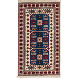 Hand-Knotted High-Quality Ivory, Blue, and Red Area Rug