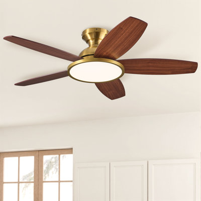 42" 5 - Blade Flush Mount Low Profile Small Room Ceiling Fan with LED Light and Remote