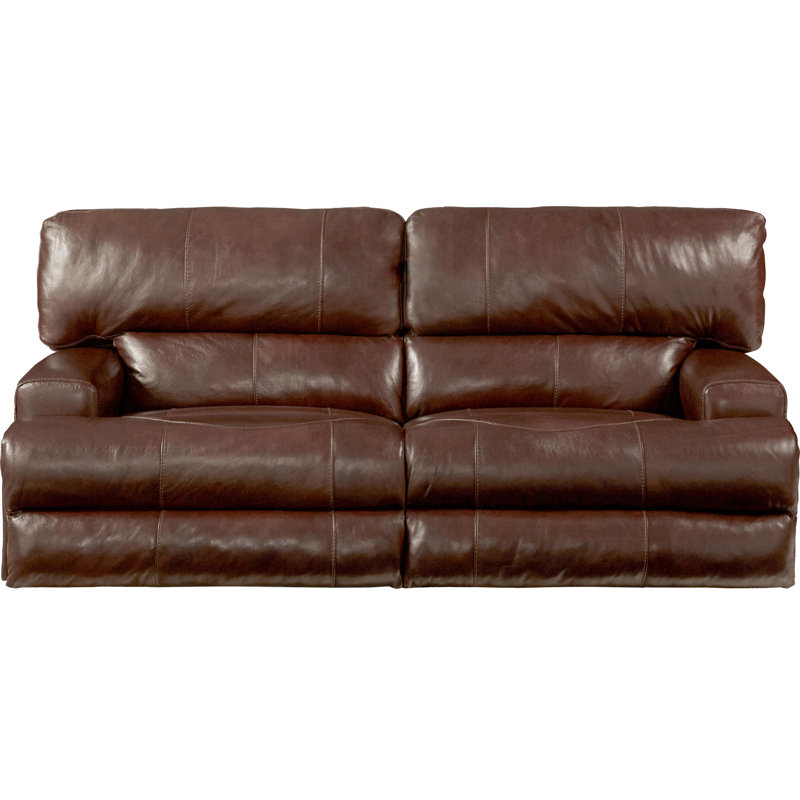 93" W Genuine Leather Round Arm Reclining Sofa