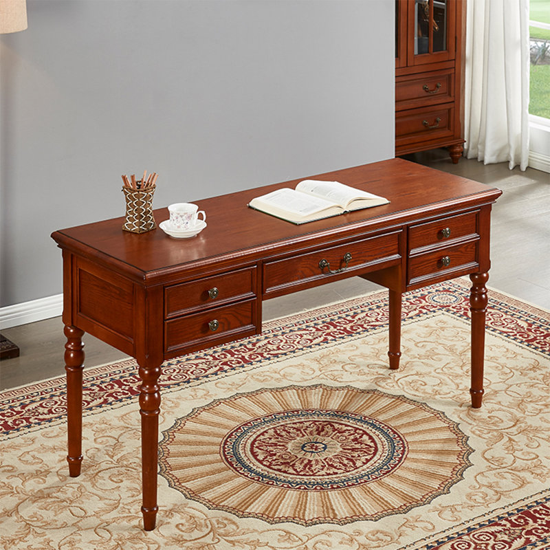 Bureau d'écriture rectangulaire en bois massif 47,24 "à 5 tiroirs, H 31,5 po x l 47,24 po x P 20,47 po