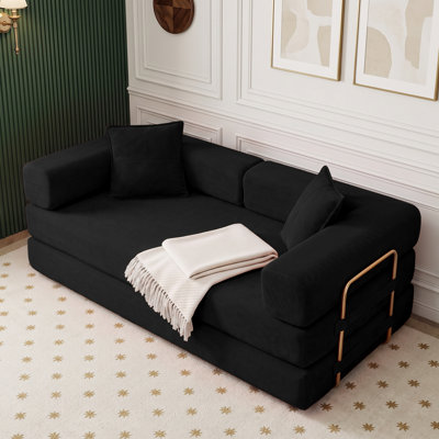 Canapé-lit convertible 78" sans dossier avec 2 oreillers, matelas pliant en velours côtelé, aucun assemblage requis, canapé de sol idéal pour les petits espaces de salon.