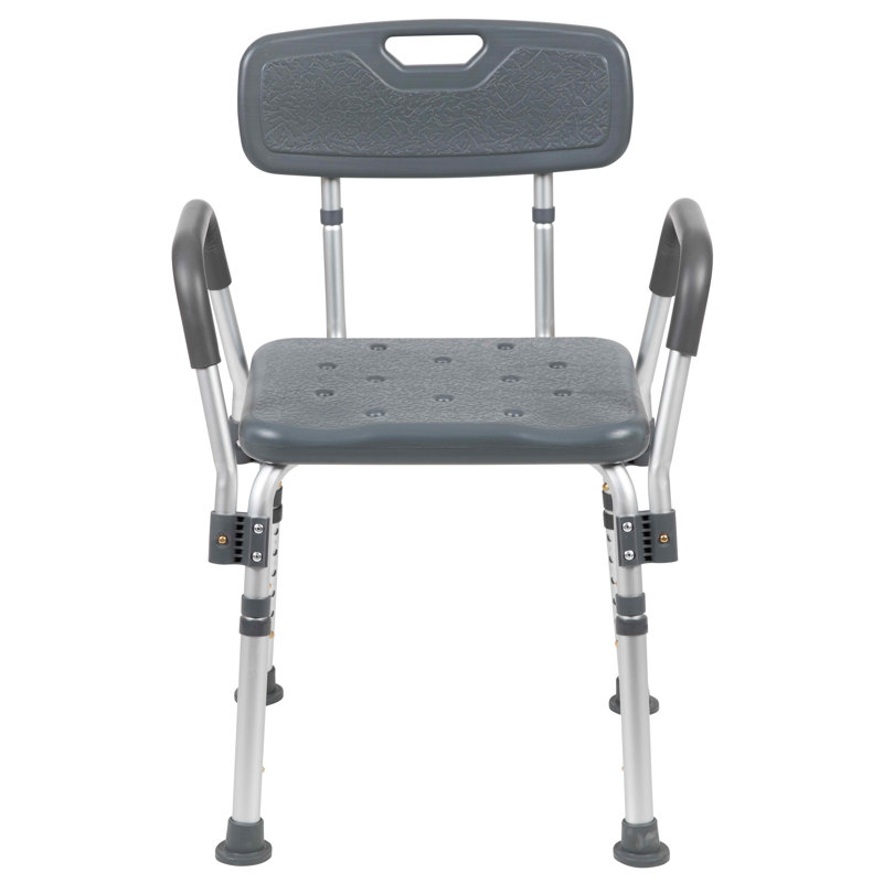 Adjustable Gray Safety Shower Chair with Quick Release Arms