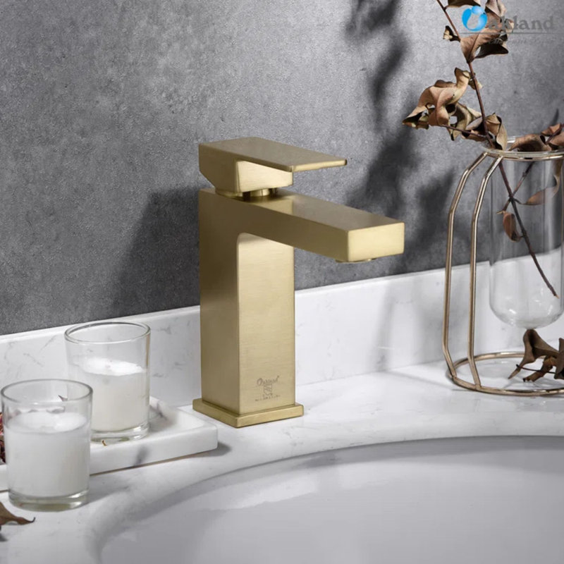 Single Hole Bathroom Faucet with Drain Assembly, Single Handle Bathroom Sink Faucet with Pop-up Drain Stopper, Satin Gold
