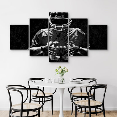 Black White Shadow Football Player Sport Modern Pictures Extra Large Canvas 5 Pieces Print Wall Art