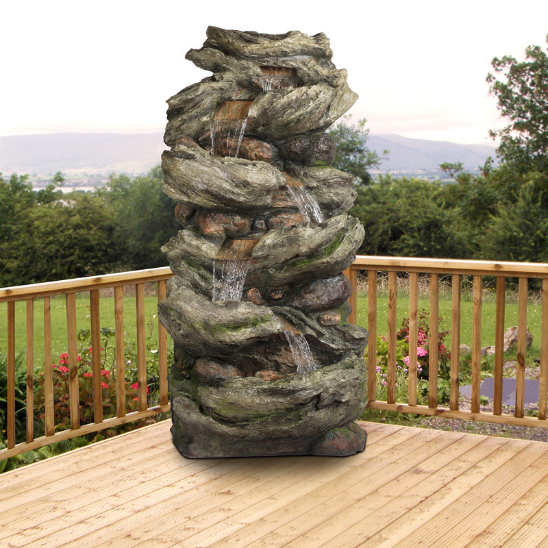 5-Tier Rock Floor Fountain With LED Lights, 81", Brown, 81" H x 42" W x 33" D