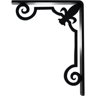 1 1/2"W x 5 1/2"D x 8"H Fleur De Lis Wrought Iron Bracket, (Single center brace), Powder Coated Black