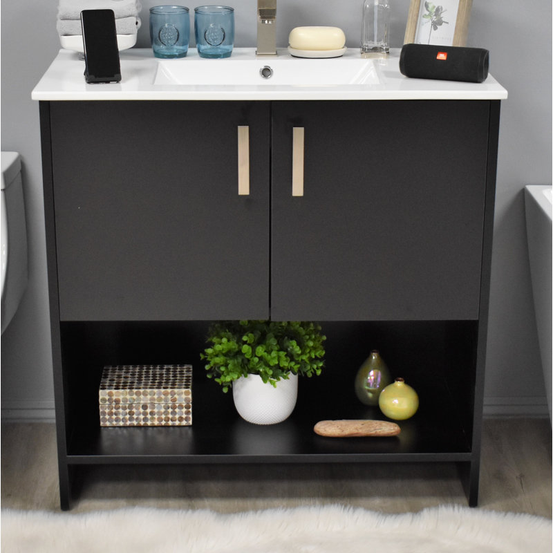 Nhyira 36'' Single Bathroom Vanity with Ceramic Top, Black