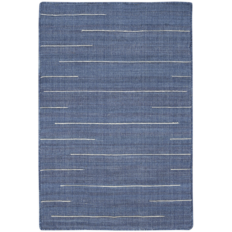 Anerinda Solid Hand Loomed Wool/Cotton Area Rug in Navy Blue, Rectangle 2' x 4'