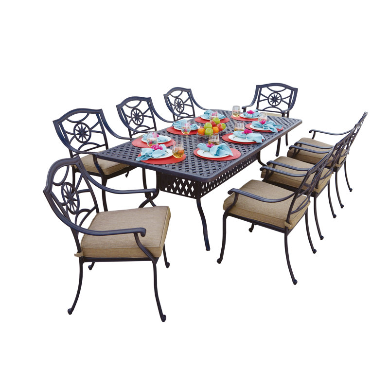 Aldeign 9-Piece Patio Dining Set with Cushions and 42 x 84'' Rectangular Dining Table