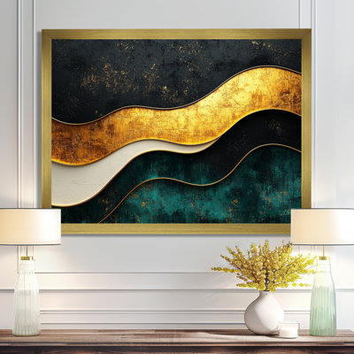 Rathburn Abstract Geometric Echoes Of Emerald And Gold IV - Geometric Framed Prints