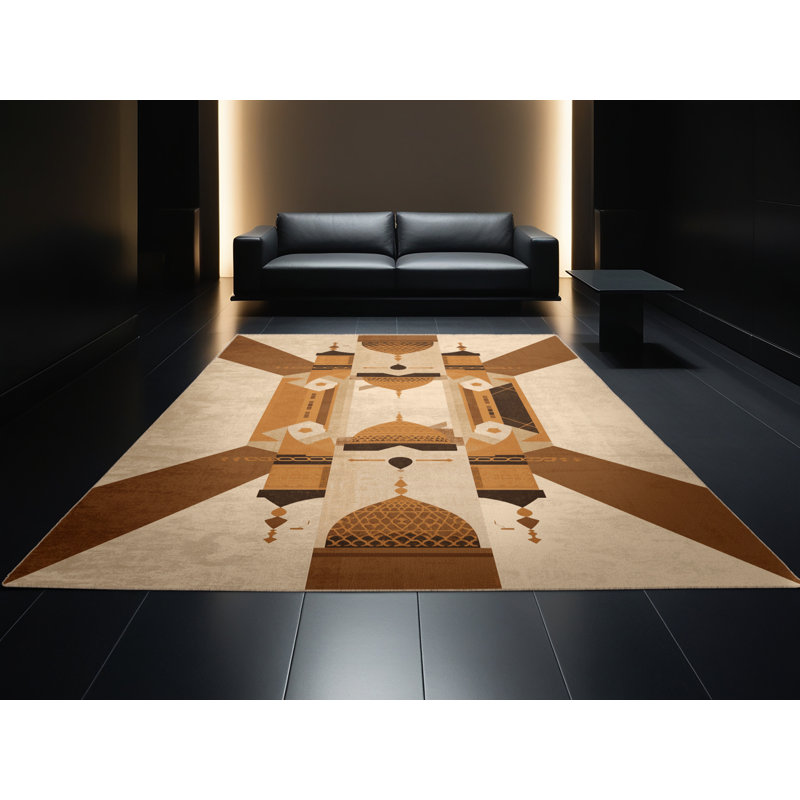 Tapis d'inspiration mondiale Pauleta lavable à la machine en brun - reliure beige, 5 x 8