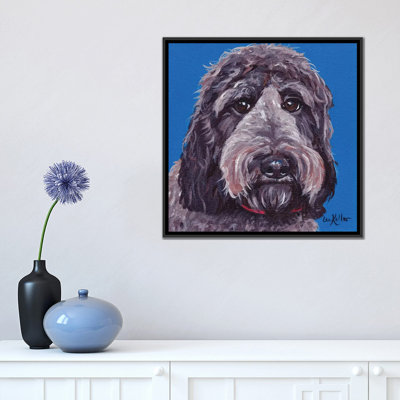 « black labradoodle on blue », impression sur toile