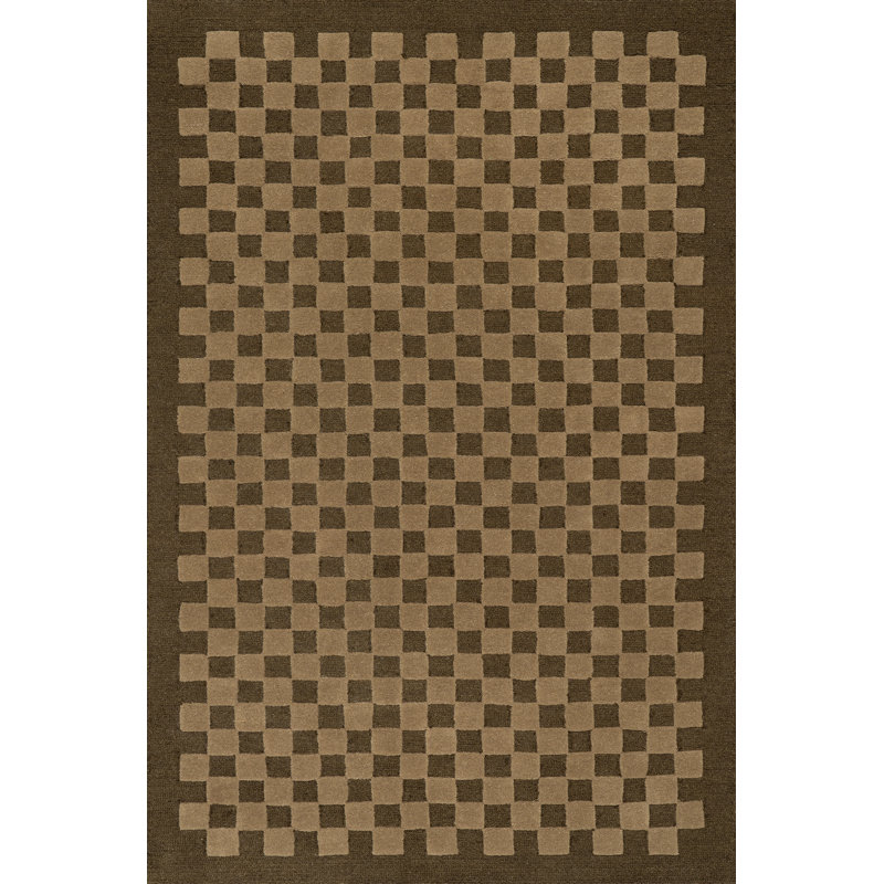 Linthea Modern Checkered Handmade Wool Rug, Rectangle 7'6" x 9'6"