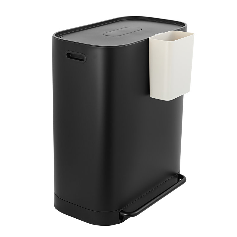 Stainless Steel/Polypropylene/ABS/Nylon Step On Multi-Compartment Trash/Recycling Bins - 16 Gallons, Black