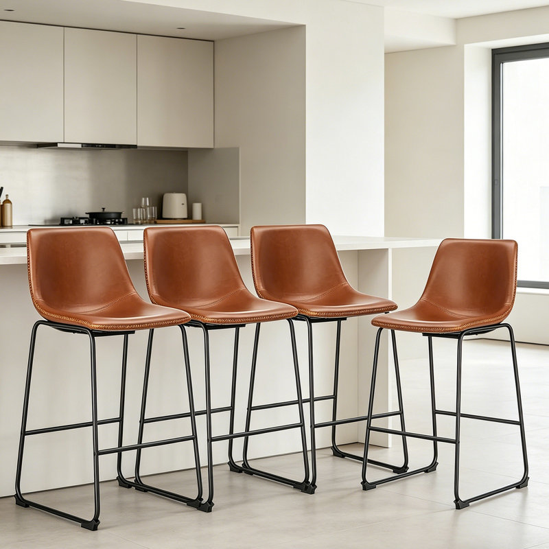 Paquet de 4 tabourets de bar à hauteur de comptoir, tabourets de bar à dossier haut en similicuir avec repose-pieds, pour îlot de cuisine Cafe Shop