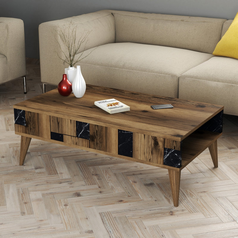 Chilhowee Four Leg Coffee Table, Walnut, Black/Brown