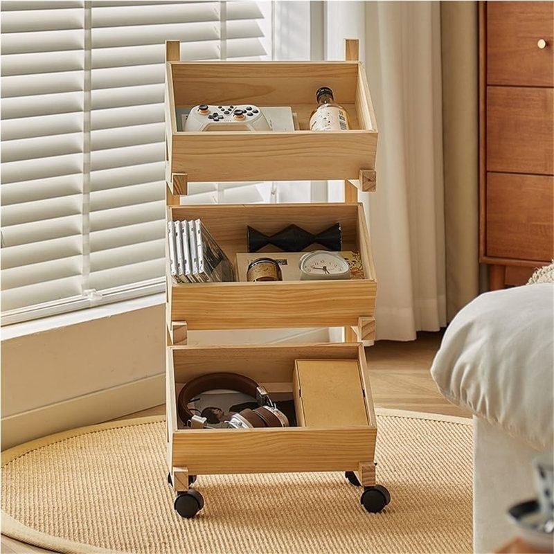 Wooden Storage Shelves, 3-Tier Fruit ,Snack Rack Kitchen Storage Organizer Basket Stand,Vegetables Basket Display Rack, Multi-Compartment Vegetable and Fruit Organizer, Freestanding Design for kitchen, Home Office, Living Room(Natural Color)