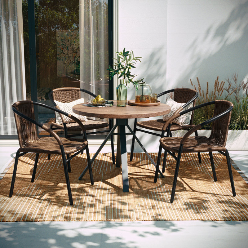 Arthor Rattan Indoor/Outdoor Stacking Restaurant Chairs by Flash Furniture, Medium Brown
