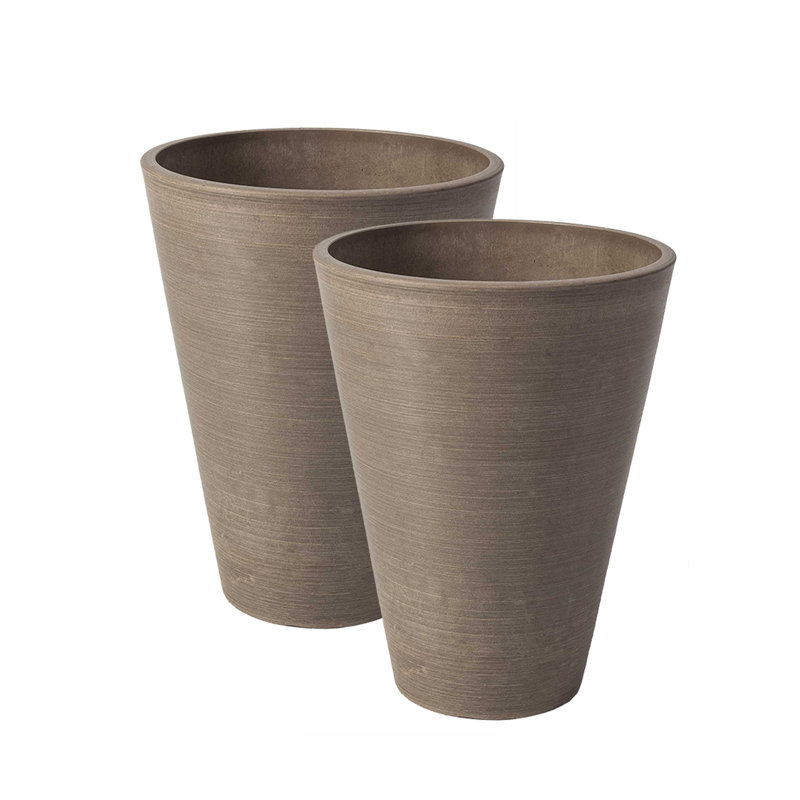 Bayley 13" Round Tapered Planter, Set of 2, Taupe
