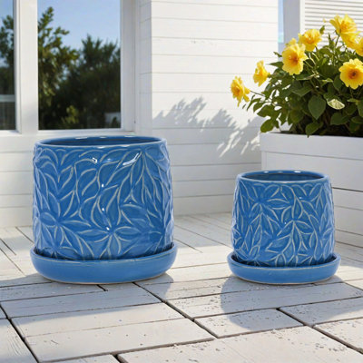 Set Of 2 Ceramic Flowerpot, 7" Modern Planter For Patio, Garden, Windowsill