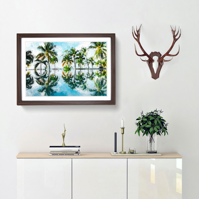 Palm Tree Reflections in Mauritius - Framed Print, 48cm H x 65cm W x 2cm D, Walnut Framed