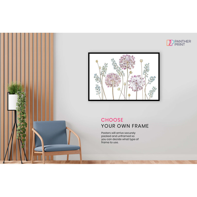 Pastel Pink Flower And Green Seed Pods - No Frame Print, 76cm H x 51cm W